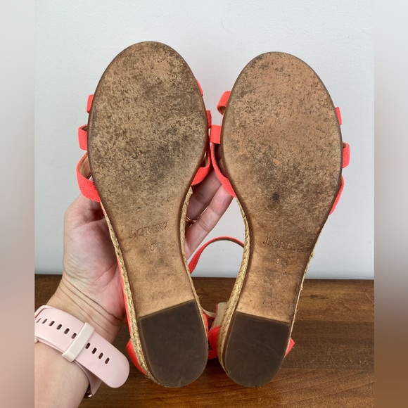 J. CREW Coral Canvas Low Wedge Ankle Strap Espadrille Sandals 53504 Women’s 9. - Picture 9 of 12